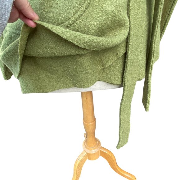 Elena Solano Boiled Wool Ruffle Wrap Jacket Green Cottagecore Artsy Lagenlook-L - Picture 5 of 14